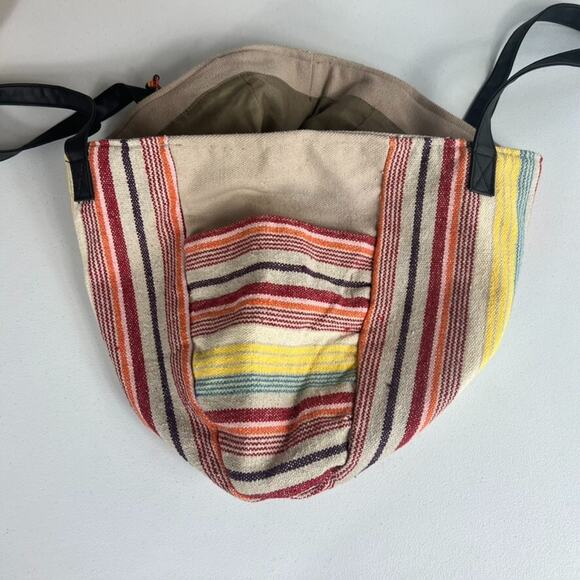 No Boundaries Caroline Multi Striped Boho Woven Cooler Tote Bag with Tassels - Picture 8 of 15